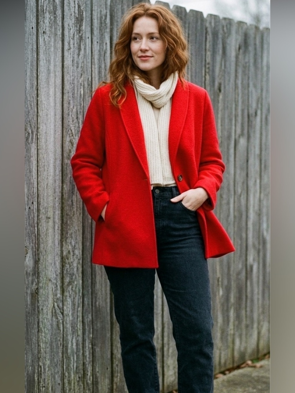 Talbots Red Wool Blend Jacket Coat Collar Single Button Classic Women's 12